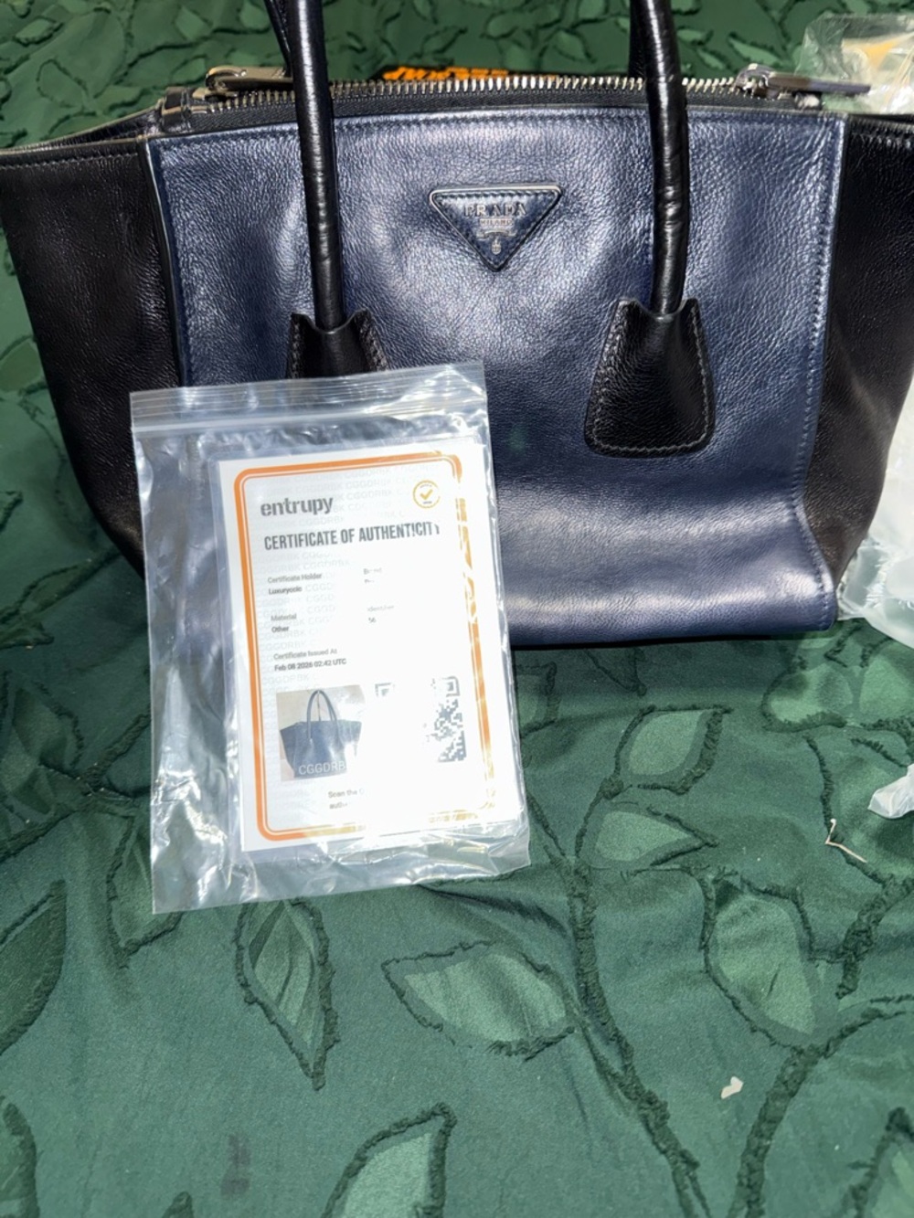 Prada Navy and Black Leather Top-Handle Tote - Picture 3 of 11